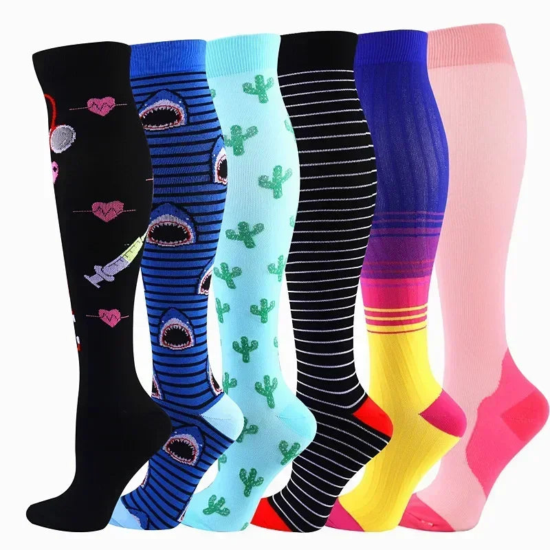 6 Pairs Compression Socks for Men & Women – Ideal for Running, Soccer, Leggings, and Nurses – Pressure Support