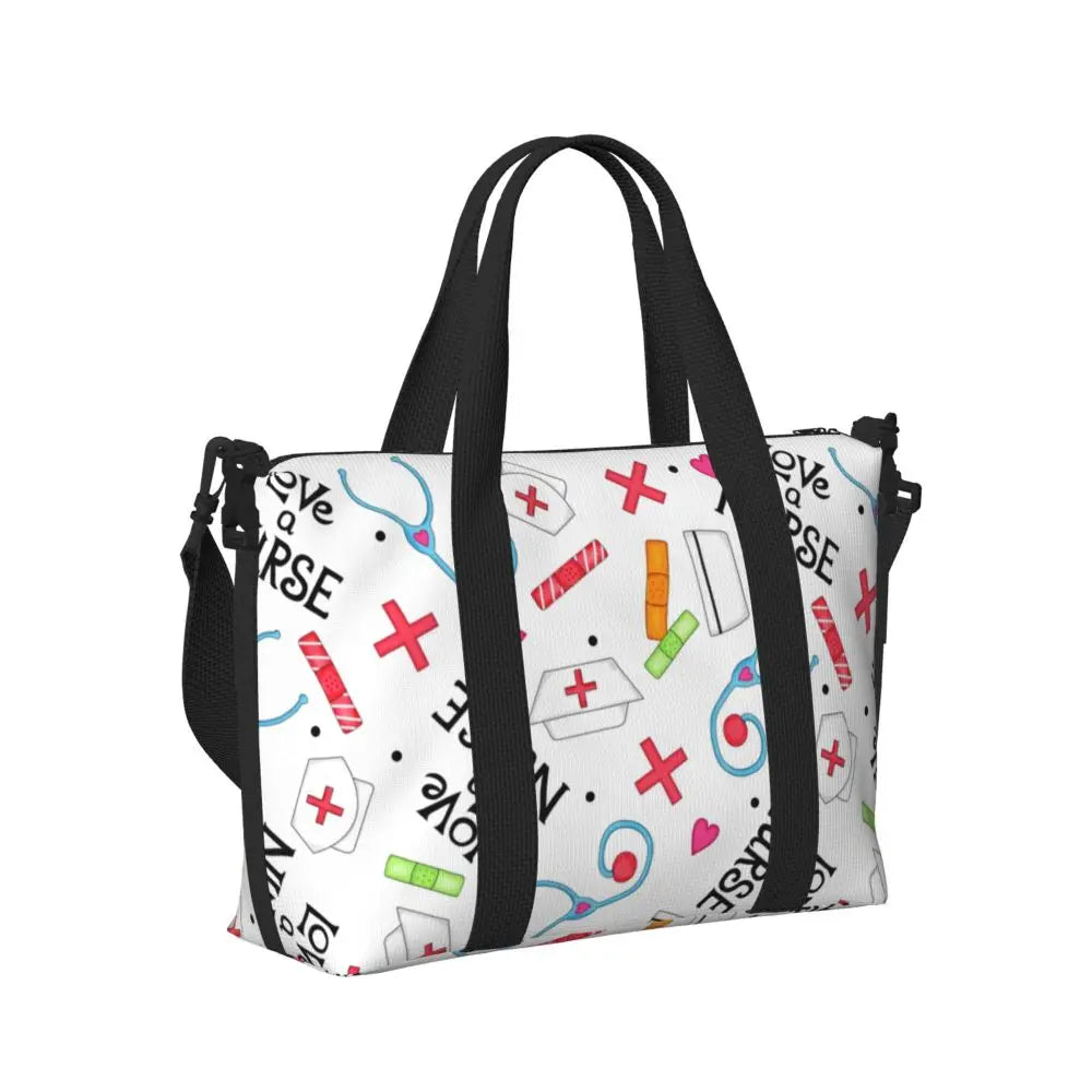 Custom Proud To Be A Nurse Grocery Shopping Tote Bag Women Big Capacity Health Care Nursing Gym Beach Travel Bags