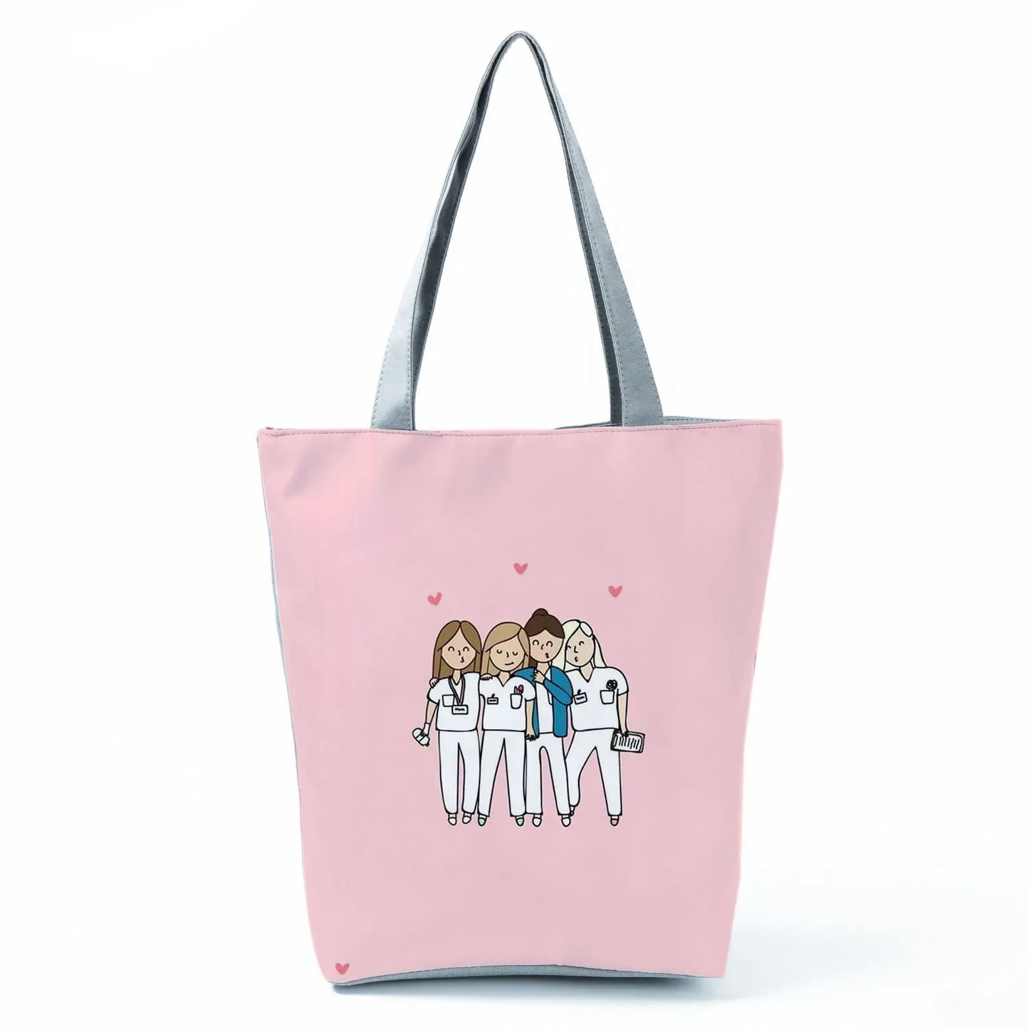 Cartoon Ladies Nurse Print Handbags Foldable High Capacity Women Shoulder Bags Eco Reusable Shopping Bags Travel Beach Tote Bags - Healthcare Vibes