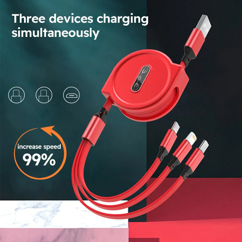 3 In 1 Retractable USB Cable Fast Charging Data Cord: Great gift for the unit, or someone who always needs to borrow your charger