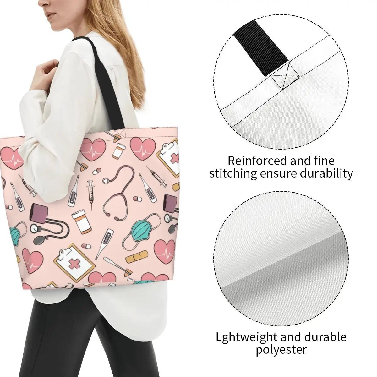Custom Reusable Funny Nurse Shopping Bag Women Shoulder Canvas Tote Bag Portable Nursing Grocery Shopper Bags
