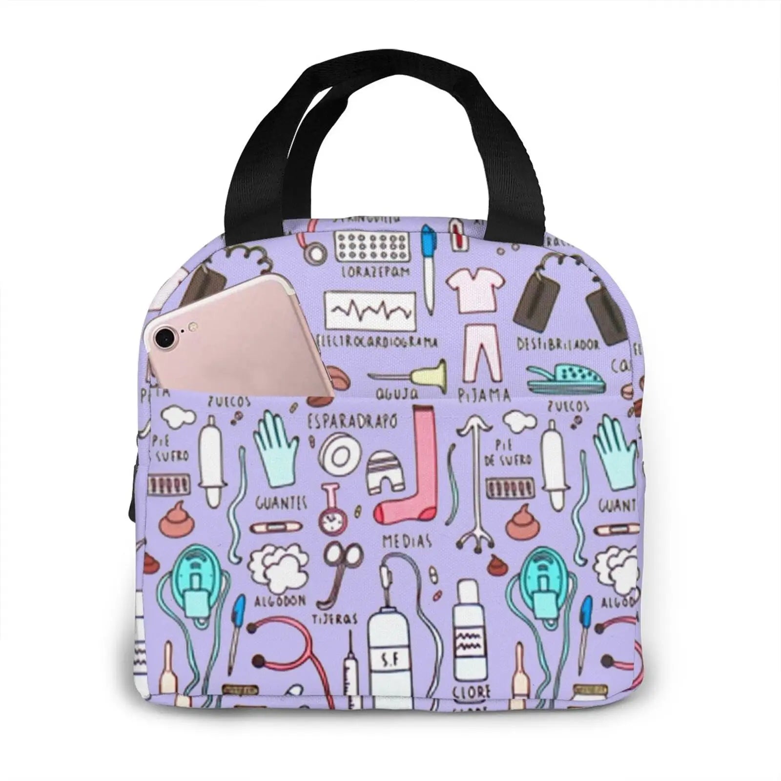 Portable Nurse Bag Insulated Lunch Bags Women Cute Nurse Print Food Case Tote Cooler Bento Bag for Kids Lunch Pouch - Healthcare Vibes