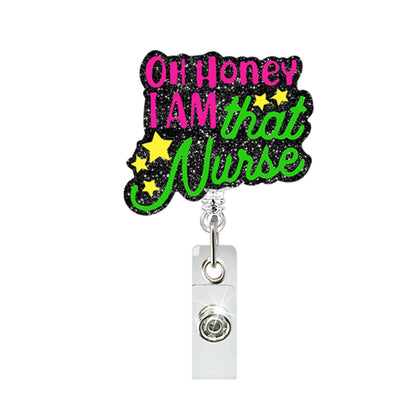 New Design 1 Piece Glitter Retractable Nurse Badge Reel Inspiring Phrase Name Tag ID Card Holder Lanyard School Office Supply 8