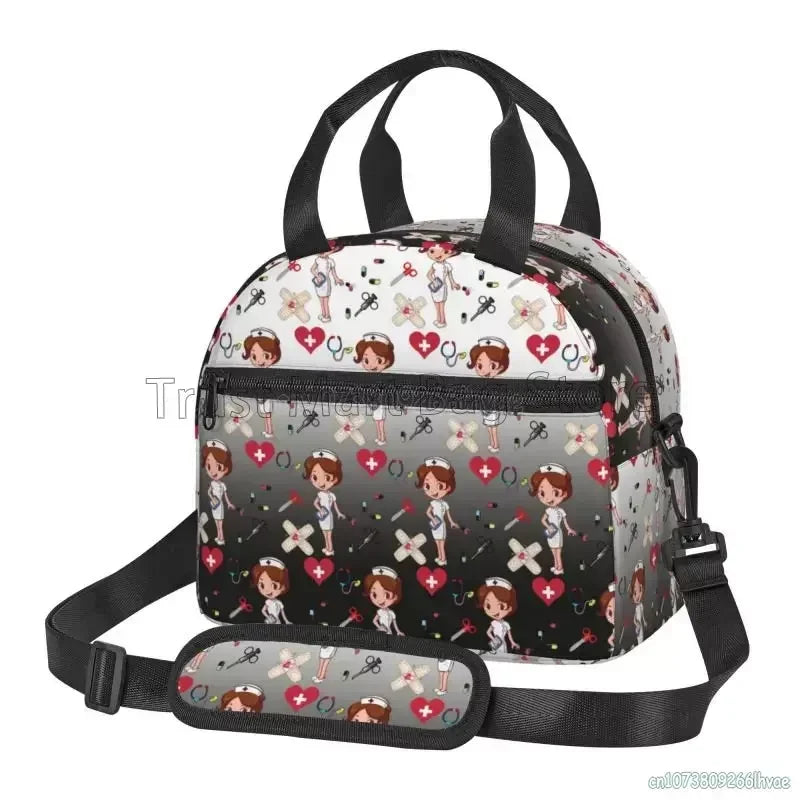 Doctors Nurse Insulated Lunch Bag Women Thermal Lunch Box Portable Tote Cooler Handbag Bento Pouch Container with Shoulder Strap 10
