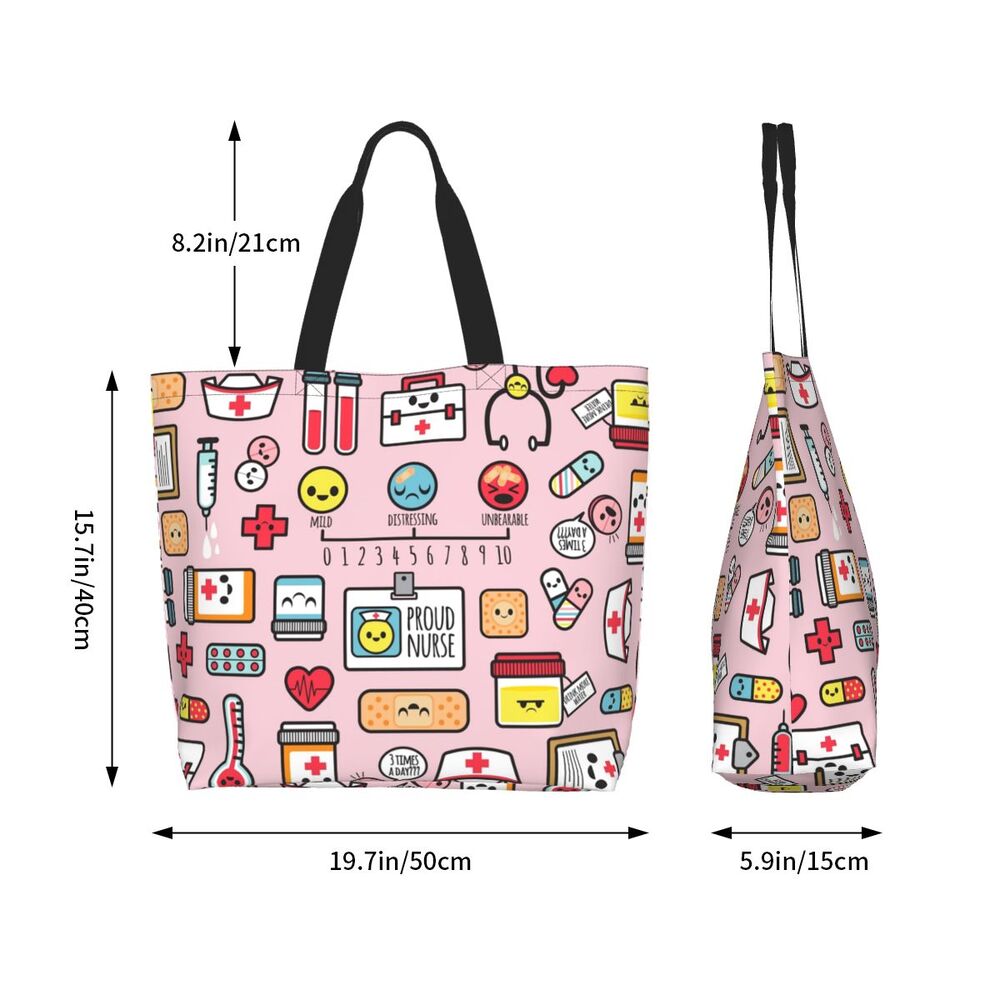 Custom Reusable Funny Nurse Shopping Bag Women Shoulder Canvas Tote Bag Portable Nursing Grocery Shopper Bags
