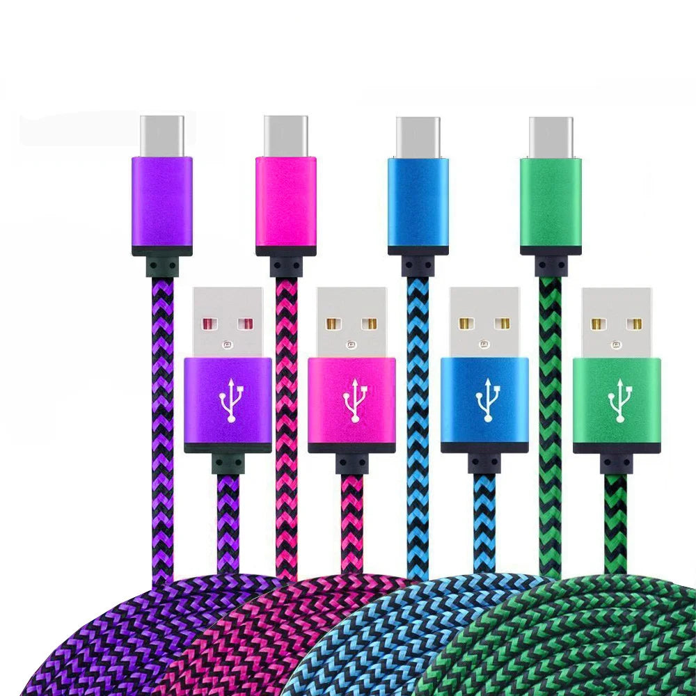 USB Type C Cable Date Sync 2.4A Fast Charging 1M 4Pack Nylon Braided Wire Charger Cable For Samsung Huawei Android Mobile Phone 4pcs