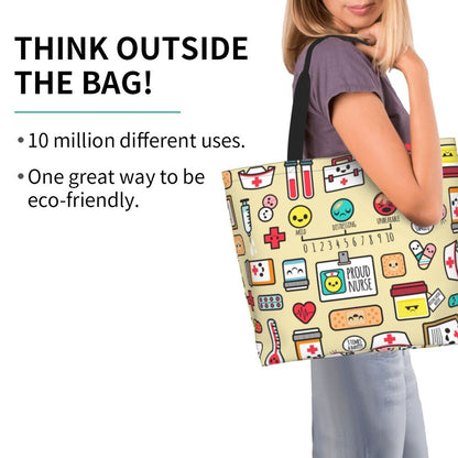 Custom Reusable Funny Nurse Shopping Bag Women Shoulder Canvas Tote Bag Portable Nursing Grocery Shopper Bags