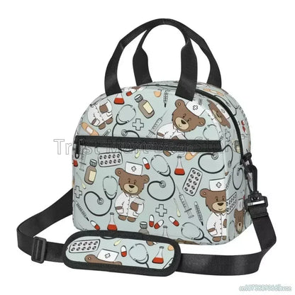 Doctors Nurse Insulated Lunch Bag Women Thermal Lunch Box Portable Tote Cooler Handbag Bento Pouch Container with Shoulder Strap 9