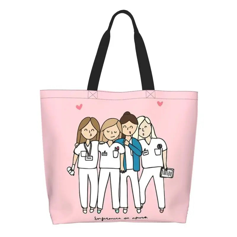 Cartoon Doctor Nurse Enfermera En Apuros Grocery Bags Large Capacity Aesthetic Merch For Woman Street Shoulder Bag 5 One Size