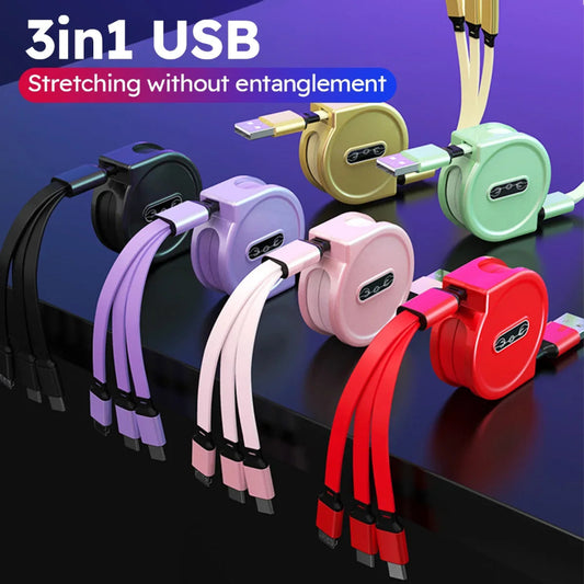 3 In 1 Retractable USB Cable Fast Charging Data Cord: Great gift for the unit, or someone who always needs to borrow your charger
