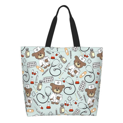 Custom Reusable Funny Nurse Shopping Bag Women Shoulder Canvas Tote Bag Portable Nursing Grocery Shopper Bags