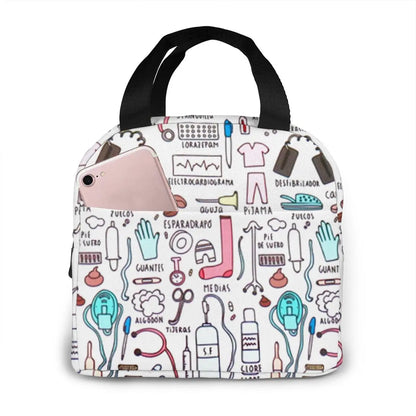 Portable Nurse Bag Insulated Lunch Bags Women Cute Nurse Print Food Case Tote Cooler Bento Bag for Kids Lunch Pouch - Healthcare Vibes