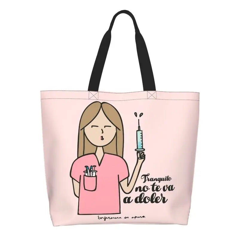 Cartoon Doctor Nurse Enfermera En Apuros Grocery Bags Large Capacity Aesthetic Merch For Woman Street Shoulder Bag 4 One Size