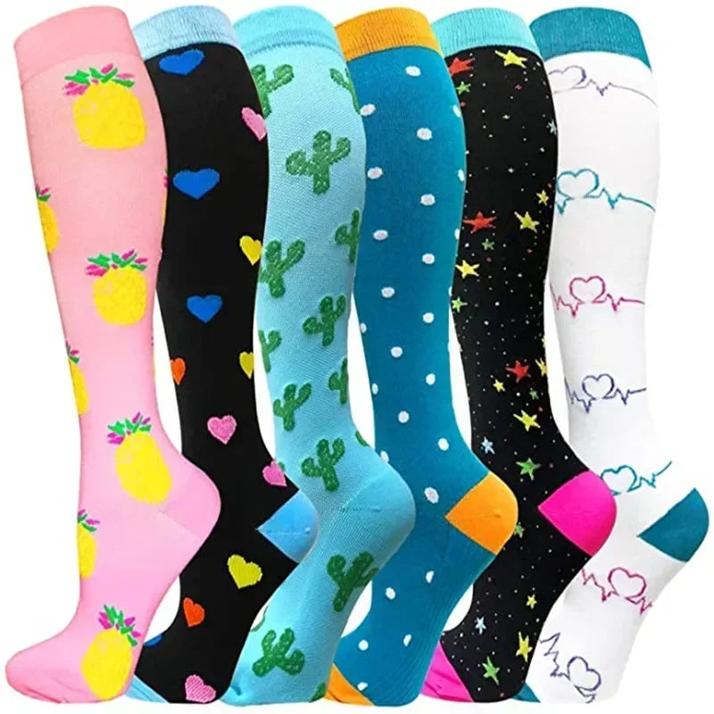 6 Pairs Compression Socks for Men & Women – Ideal for Running, Soccer, Leggings, and Nurses – Pressure Support