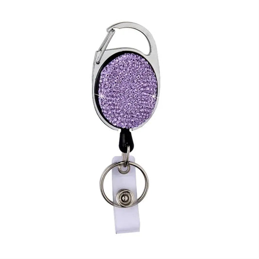 Color Crystal Rhinestones Badge Reel Name Tag Work Card Retractable Badge Holder Bling Sparkle ID Card Holders Nurse Doctor Purple