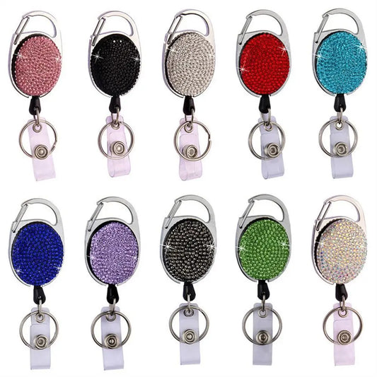 Color Crystal Rhinestones Badge Reel Name Tag Work Card Retractable Badge Holder Bling Sparkle ID Card Holders Nurse Doctor