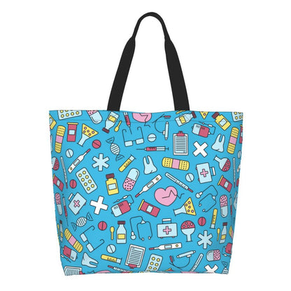 Custom Reusable Funny Nurse Shopping Bag Women Shoulder Canvas Tote Bag Portable Nursing Grocery Shopper Bags