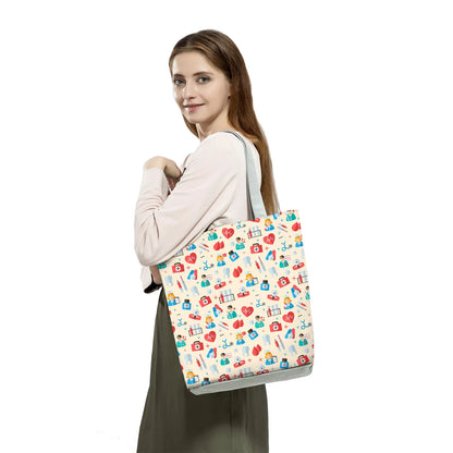 Fashion Tote Customized Cartoon Dentist Nurse Shoulder Bag Eco Reusable Shopping Bag Ladies Handbags for Women Casual Portable - Healthcare Vibes