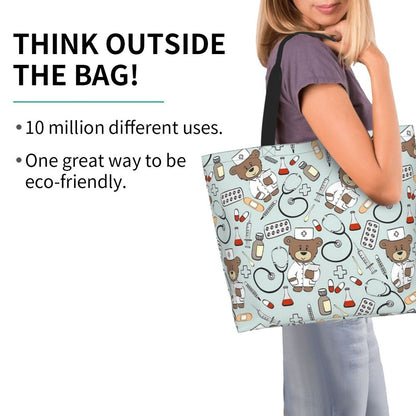 Custom Reusable Funny Nurse Shopping Bag Women Shoulder Canvas Tote Bag Portable Nursing Grocery Shopper Bags