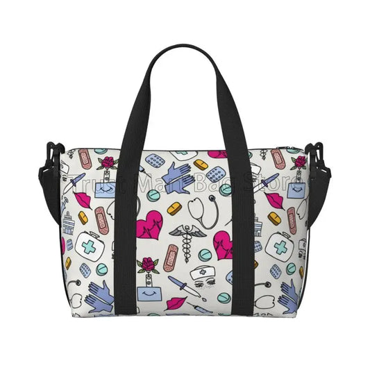 Nurse Medical Theme Travel Duffle Bag Carry on Tote Bags for Sport Gym Lightweight Waterproof Weekender Overnight Bags for Women 1