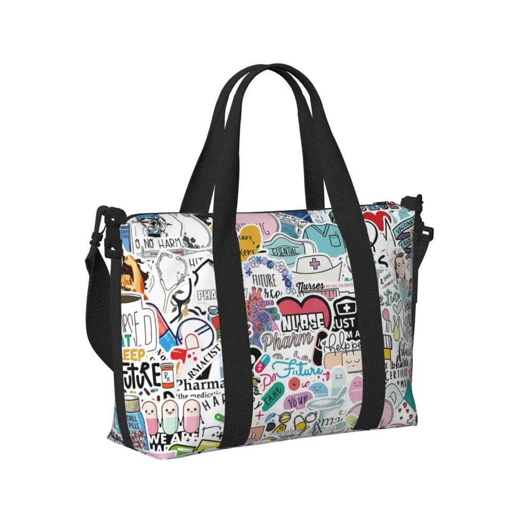 Custom Proud To Be A Nurse Grocery Shopping Tote Bag Women Big Capacity Health Care Nursing Gym Beach Travel Bags