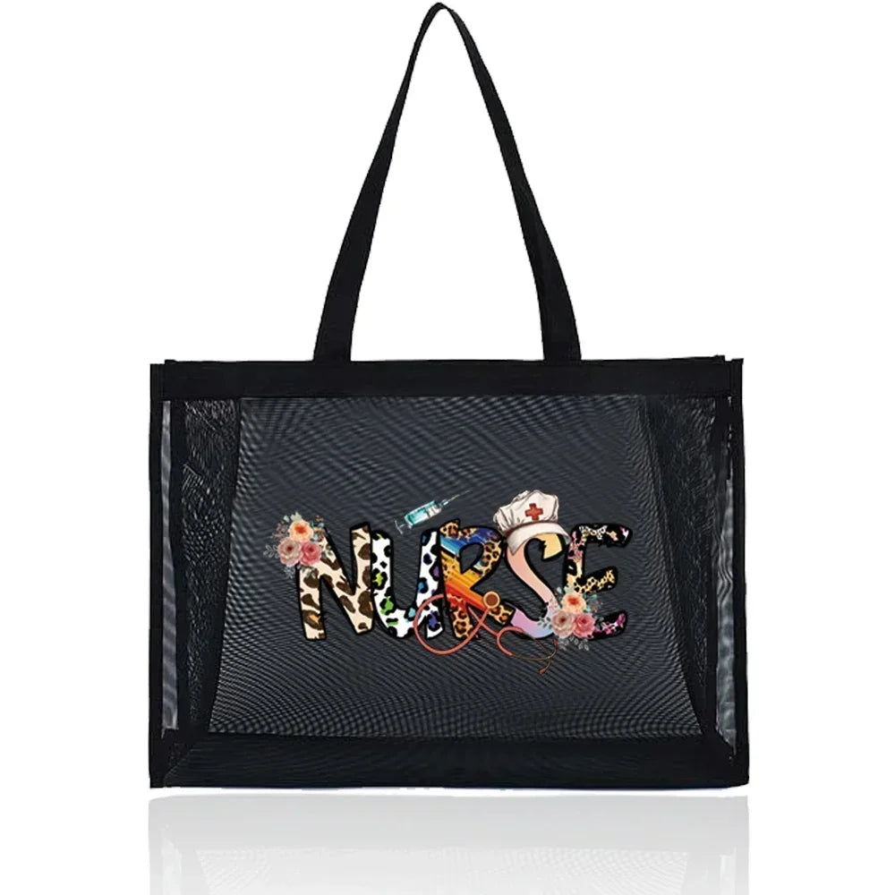 Tote Bags Women Wallets Travel Storage Bags Large Capacity Handbag Transparent Organizer Grid Package Nurse Printing Series - Healthcare Vibes