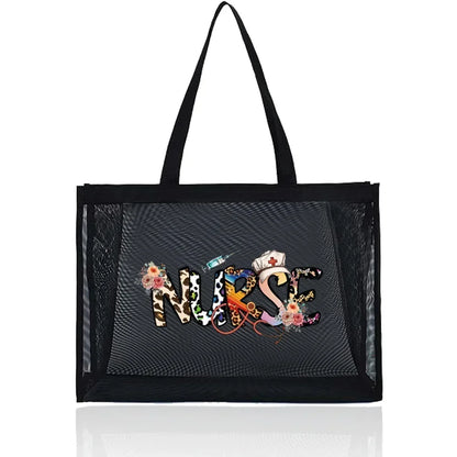 Tote Bags Women Wallets Travel Storage Bags Large Capacity Handbag Transparent Organizer Grid Package Nurse Printing Series - Healthcare Vibes