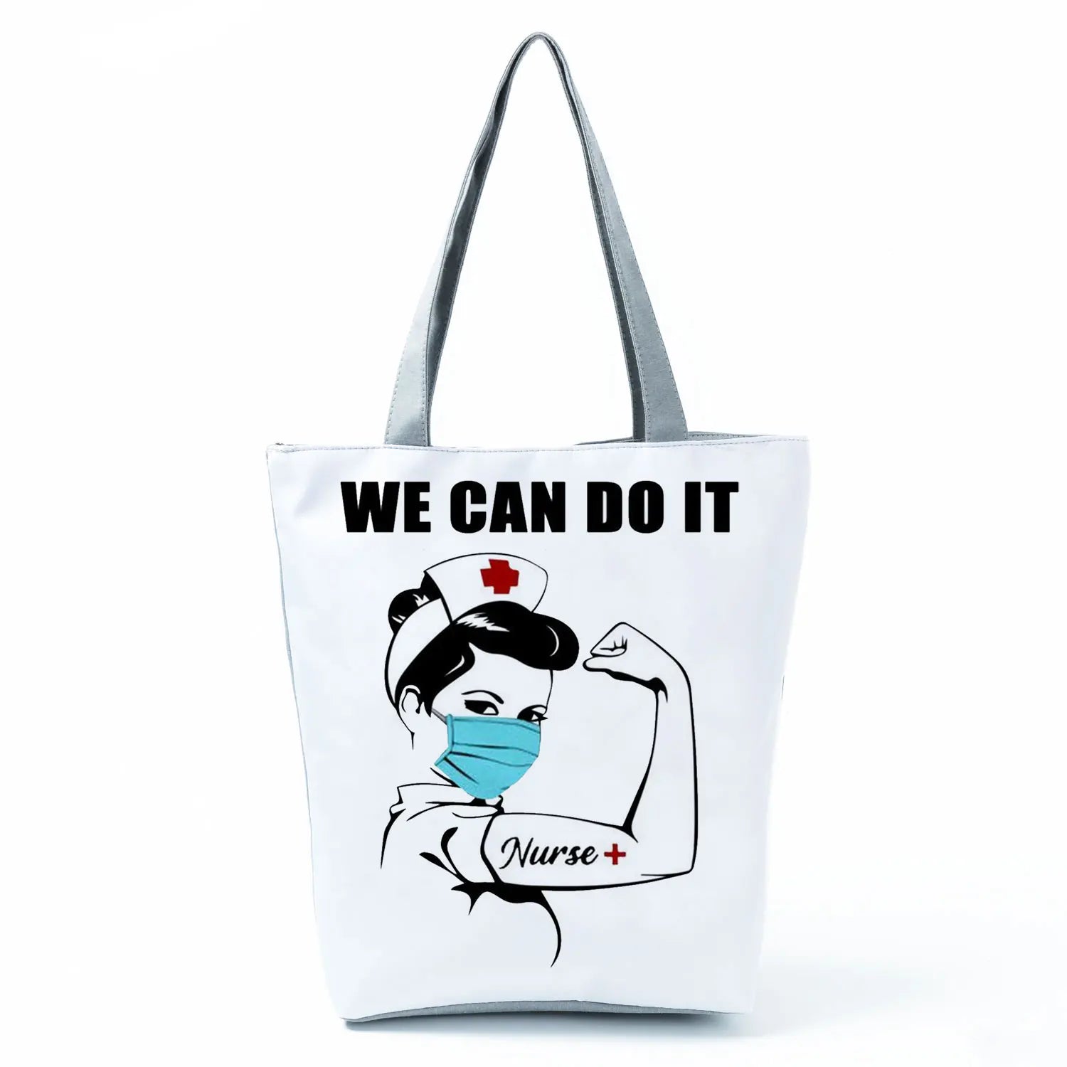 Cartoon Ladies Nurse Print Handbags Foldable High Capacity Women Shoulder Bags Eco Reusable Shopping Bags Travel Beach Tote Bags - Healthcare Vibes