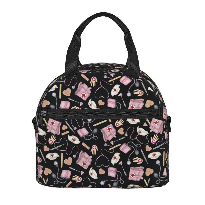 Doctors Nurse Insulated Lunch Bag Women Thermal Lunch Box Portable Tote Cooler Handbag Bento Pouch Container with Shoulder Strap