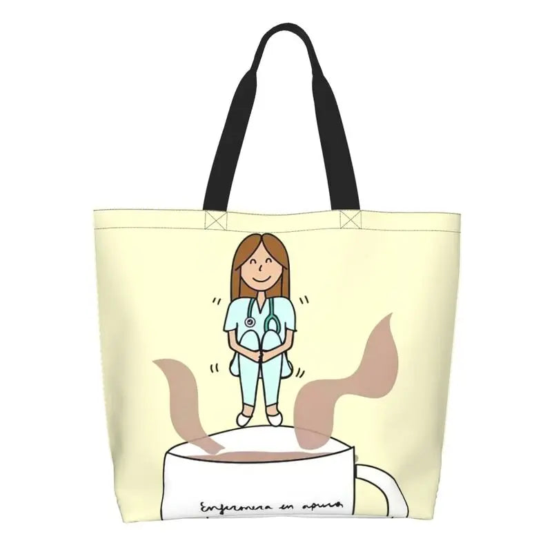 Cartoon Doctor Nurse Enfermera En Apuros Grocery Bags Large Capacity Aesthetic Merch For Woman Street Shoulder Bag 16 One Size
