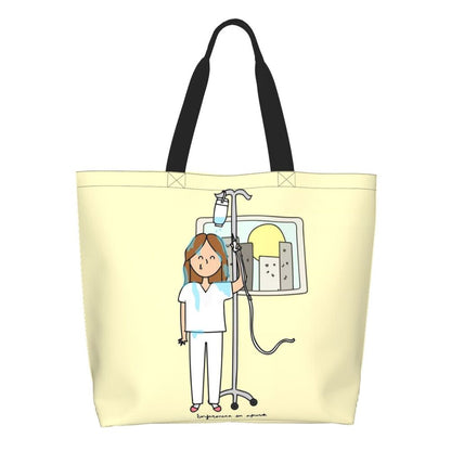 Custom Reusable Funny Nurse Shopping Bag Women Shoulder Canvas Tote Bag Portable Nursing Grocery Shopper Bags