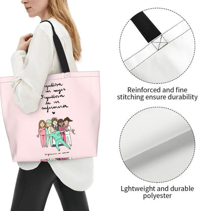 Custom Reusable Funny Nurse Shopping Bag Women Shoulder Canvas Tote Bag Portable Nursing Grocery Shopper Bags