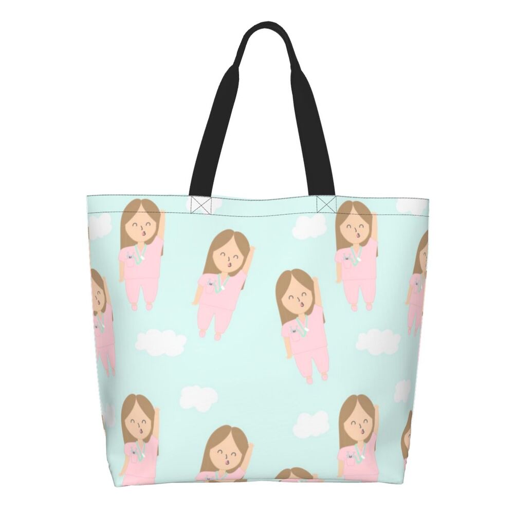 Custom Reusable Funny Nurse Shopping Bag Women Shoulder Canvas Tote Bag Portable Nursing Grocery Shopper Bags