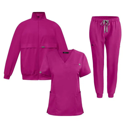 Chic 3-Piece Jogger Scrub Set That Keeps You Comfy and Moving Like a Pro Unisex-Rose Red CHINA