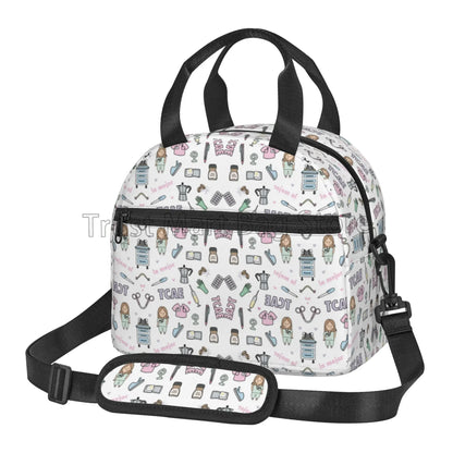 Doctors Nurse Insulated Lunch Bag Women Thermal Lunch Box Portable Tote Cooler Handbag Bento Pouch Container with Shoulder Strap 14