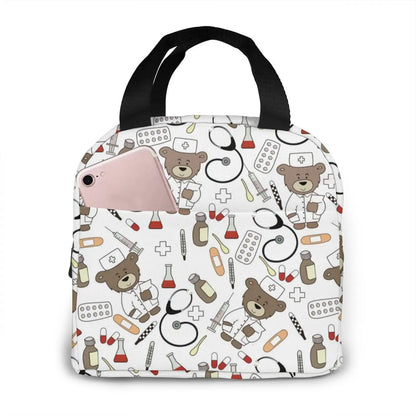 Portable Nurse Bag Insulated Lunch Bags Women Cute Nurse Print Food Case Tote Cooler Bento Bag for Kids Lunch Pouch - Healthcare Vibes