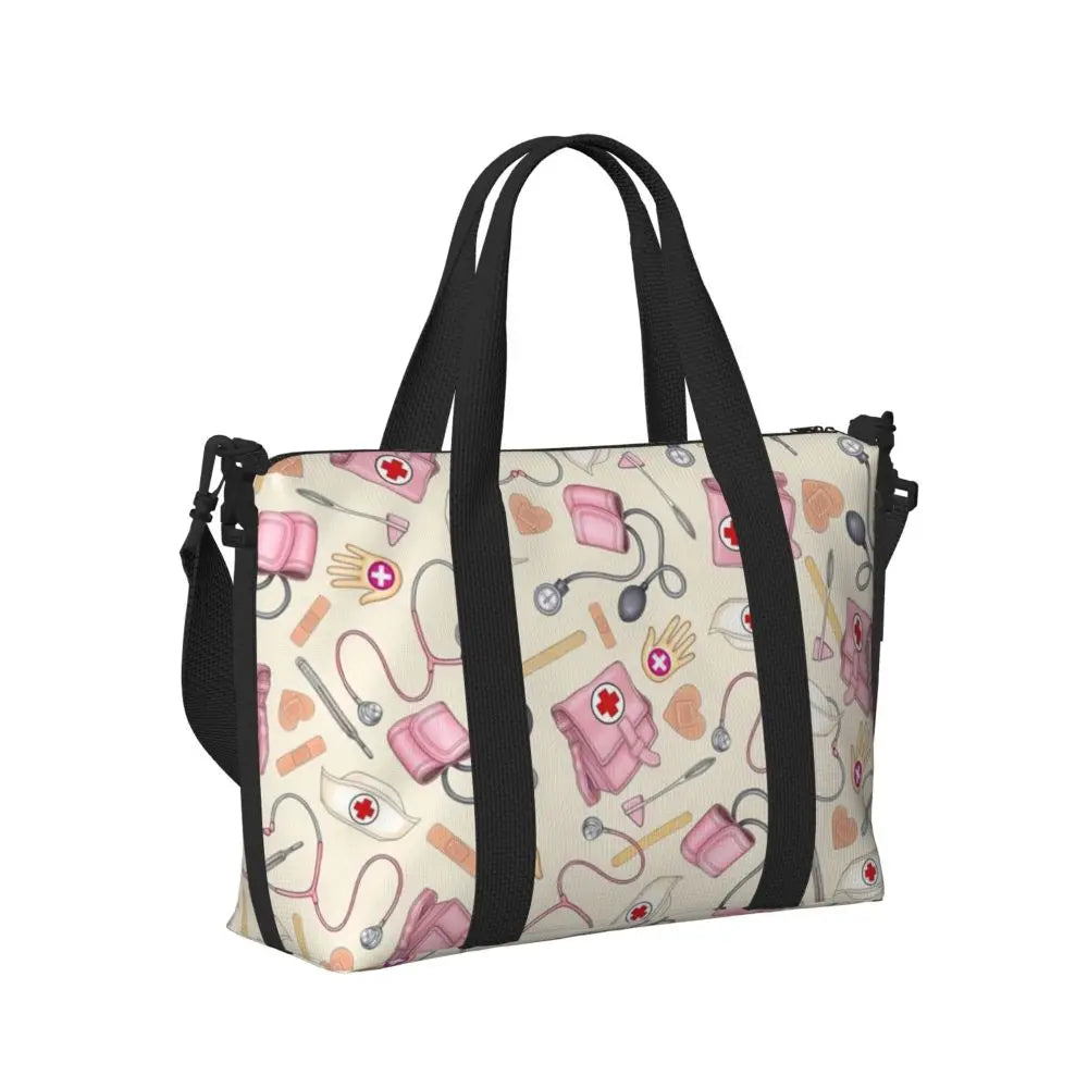 Custom Proud To Be A Nurse Grocery Shopping Tote Bag Women Big Capacity Health Care Nursing Gym Beach Travel Bags