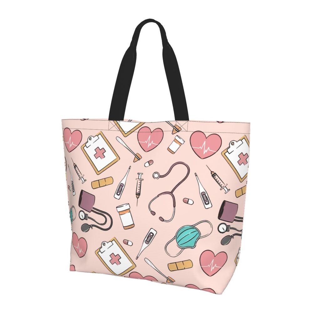 Custom Reusable Funny Nurse Shopping Bag Women Shoulder Canvas Tote Bag Portable Nursing Grocery Shopper Bags