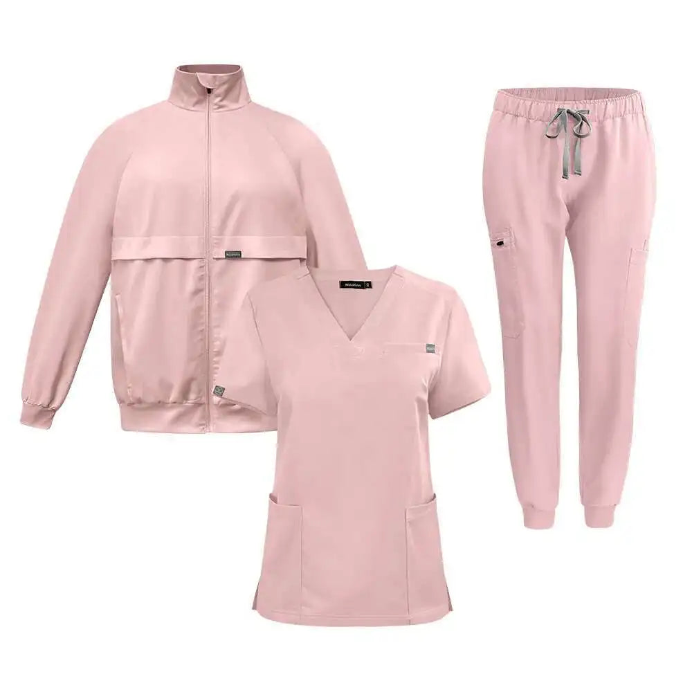 Chic 3-Piece Jogger Scrub Set That Keeps You Comfy and Moving Like a Pro Unisex-Pink CHINA