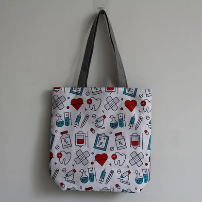 Fashion Tote Customized Cartoon Dentist Nurse Shoulder Bag Eco Reusable Shopping Bag Ladies Handbags for Women Casual Portable - Healthcare Vibes