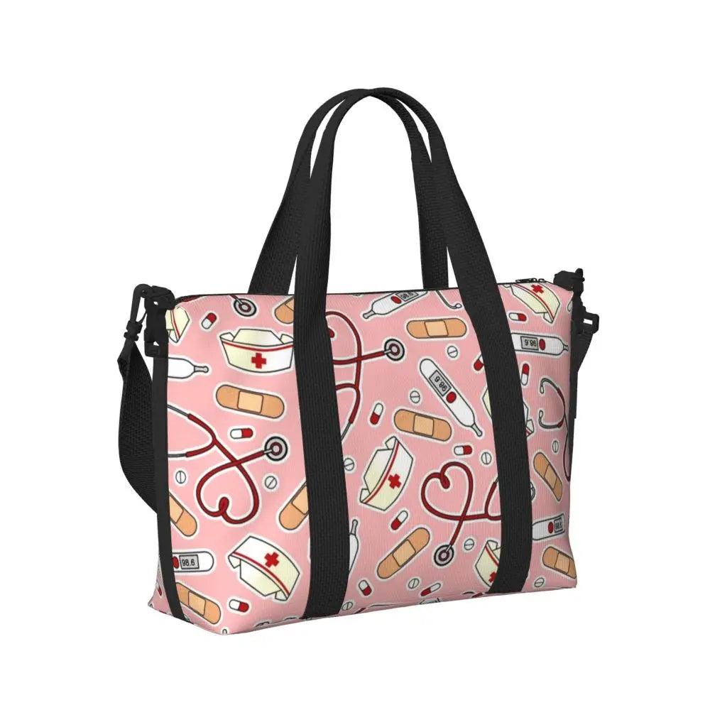 Custom Proud To Be A Nurse Grocery Shopping Tote Bag Women Big Capacity Health Care Nursing Gym Beach Travel Bags