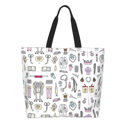 Custom Reusable Funny Nurse Shopping Bag Women Shoulder Canvas Tote Bag Portable Nursing Grocery Shopper Bags
