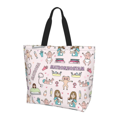 Custom Reusable Funny Nurse Shopping Bag Women Shoulder Canvas Tote Bag Portable Nursing Grocery Shopper Bags
