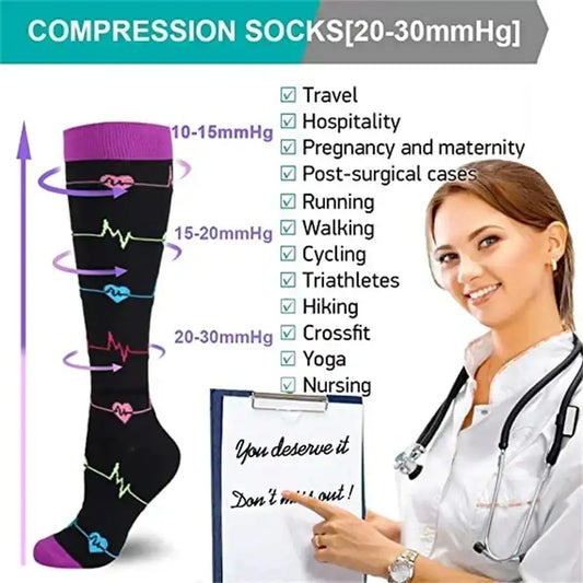 Unisex Compression Socks for Promoting Blood Circulation, Reducing Leg Pain, and Supporting oxygenation while on feet for long periods of time