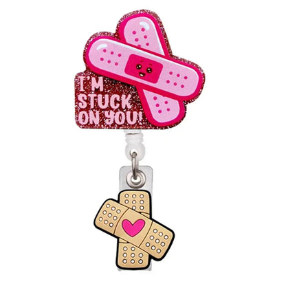 Badge Reel Lightweight Retractable Badge Clip Id Card Holder Compact Nurse Id Holder For Hospitals Doctors Exhibitions Pink Band-Aid
