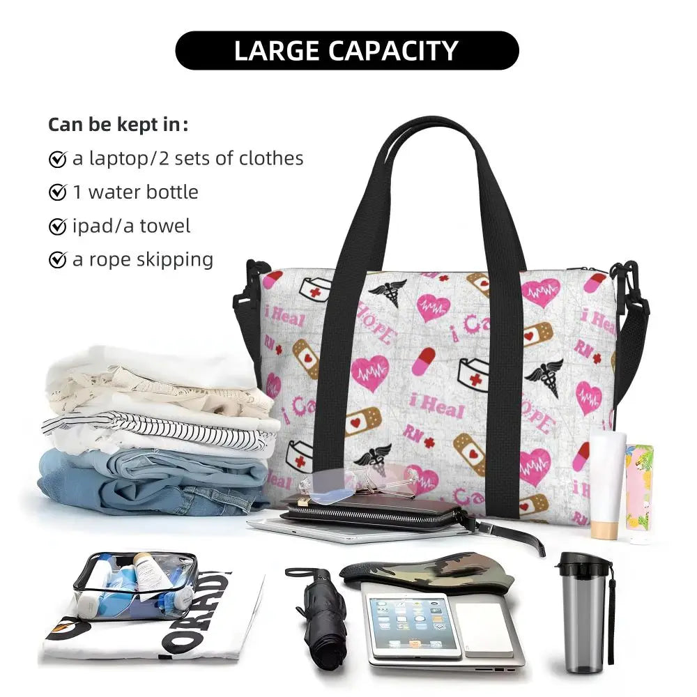 Custom Proud To Be A Nurse Grocery Shopping Tote Bag Women Big Capacity Health Care Nursing Gym Beach Travel Bags