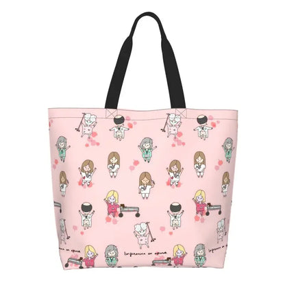 Cartoon Doctor Nurse Enfermera En Apuros Grocery Bags Large Capacity Aesthetic Merch For Woman Street Shoulder Bag 9 One Size