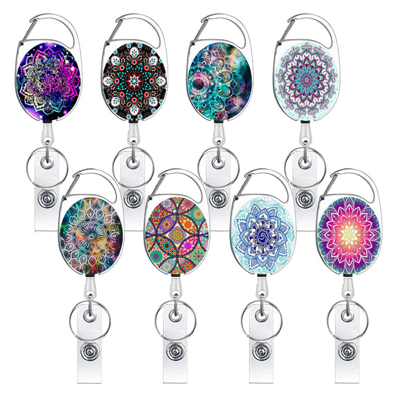 2025 Student Print Office Lanyard Clip Keychain Name Tag Holder Keyring ID Card Keyring Rope Reel Retract Pull Keychain Badge