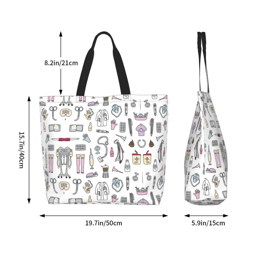 Custom Reusable Funny Nurse Shopping Bag Women Shoulder Canvas Tote Bag Portable Nursing Grocery Shopper Bags