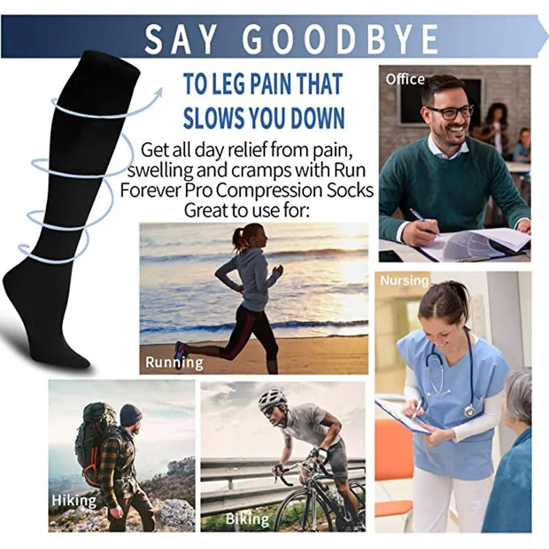 Unisex Compression Socks for Walking, Running, long shifts : 6 Pairs